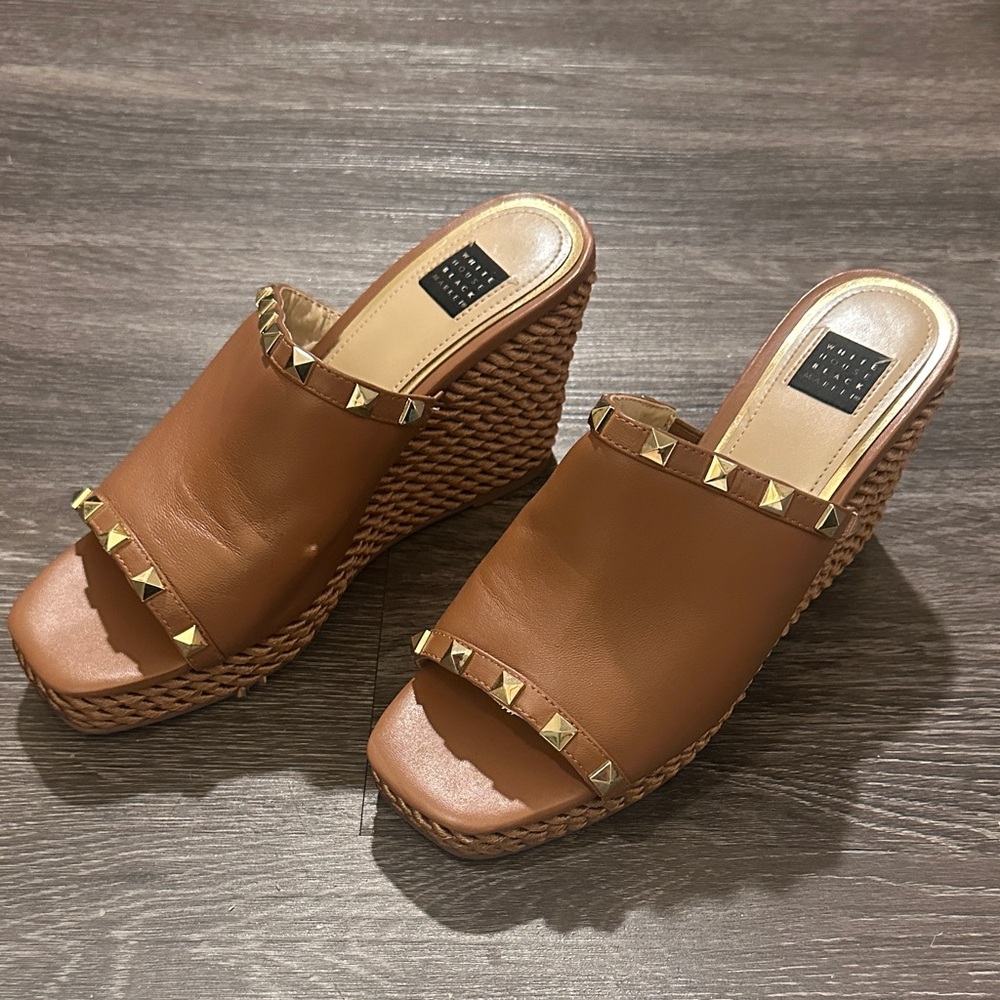 White House Black Market Brown Studded Wedge Sandals - Picture 4 of 6